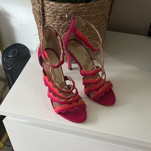 Jessica Simpson Pink and Orange Scallop-Strap High Heels